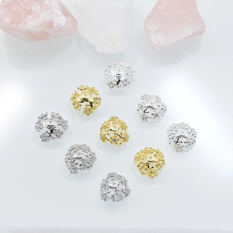 Electroplated Copper Hollow Floral Bead Caps 18K Gold Plated Rhinestone Plum Blossom Spacer Jewelry DIY Making Findings