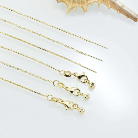 Adjustable Copper 18K Gold Plated Chain Necklace With Needle End Slider Bead Jewelry Making Finding For DIY Pendant