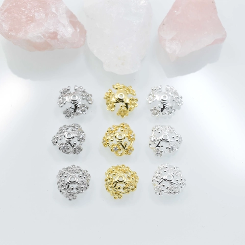 Electroplated Copper Hollow Floral Bead Caps 18K Gold Plated Rhinestone Plum Blossom Spacer Jewelry DIY Making Findings