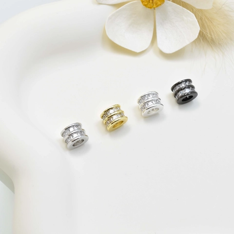 Electroplated Copper Rhinestone Spacer Beads Double Layer Cylindrical Large Hole Beads For DIY Jewelry Making Bracelet Accessories