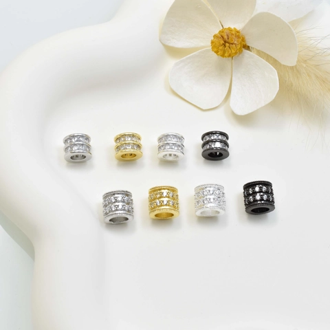 Electroplated Copper Rhinestone Spacer Beads Double Layer Cylindrical Large Hole Beads For DIY Jewelry Making Bracelet Accessories