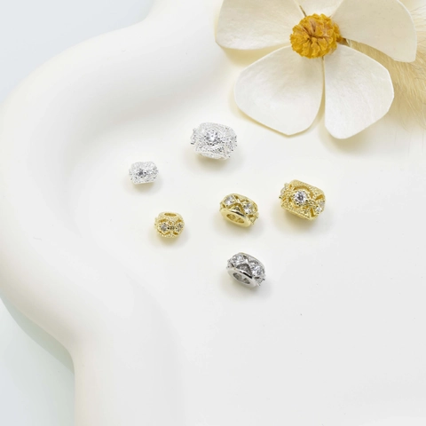 Copper Hollow Rhinestone Spacer Beads For DIY Bracelet Necklace Making Minimalist Gold Silver Plated Jewelry Loose Beads Accessories