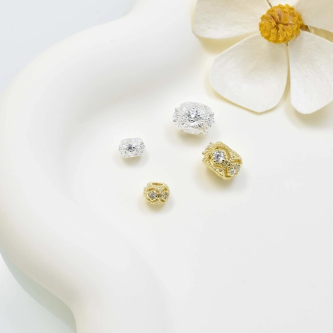 Copper Hollow Rhinestone Spacer Beads For DIY Bracelet Necklace Making Minimalist Gold Silver Plated Jewelry Loose Beads Accessories