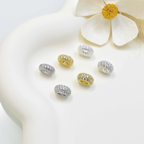 Copper Micro Pave White Zirconia Wheel Spacer Beads For DIY Jewelry Making Bracelet Necklace Handcraft Accessories