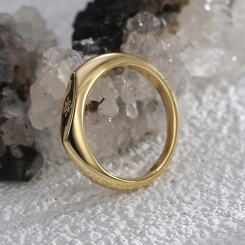 Anillo de Cobre Minimalista para Mujer Grabado de Estrella con Circonia Incrustada Oro Plata Oro Rosa Chapado Moda Anillo de Dedo Joyería Regalo