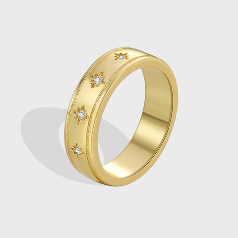 Anillo de Cobre Chapado en Oro Retro Francés para Mujer Minimalista Geométrico Motivo de Estrella con Circonia Incrustada Joyería