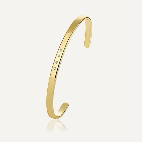 Minimalist 18K Gold Plated Brass Cuff Bangle Bracelet With Sparkling Zircon Inlay For Women Fashion Jewelry Open Hand Cuff