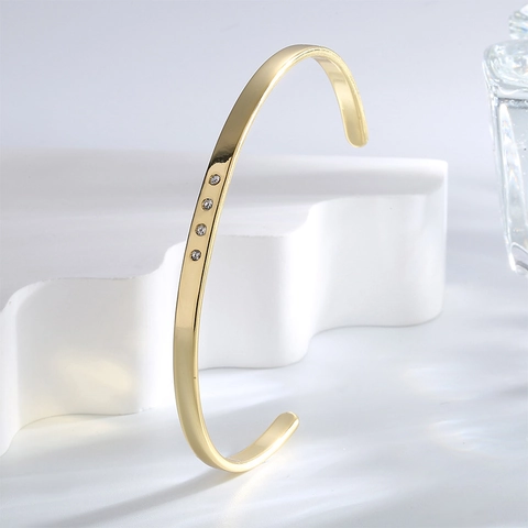 Minimalist 18K Gold Plated Brass Cuff Bangle Bracelet With Sparkling Zircon Inlay For Women Fashion Jewelry Open Hand Cuff