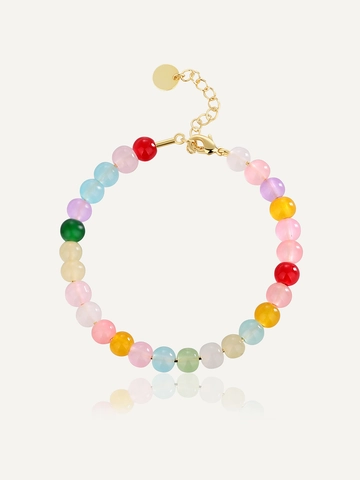 Pulsera De Cuentas De Colores Para Mujer De Cobre Chapado En Oro De 18K Cuentas De Arco Iris De Verano Bohemio Joyería De Moda Ajustable Cadena De Mano Dulce