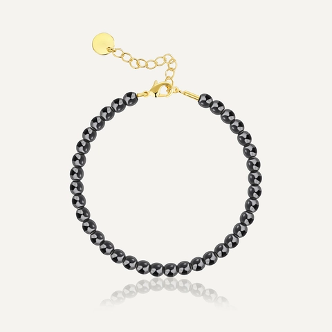 Pulsera de Cuentas de Piedra Natural Vintage para Mujer Cobre Bañado en Oro de 18K Hematita Malaquita Accesorio de Joyería Ajustable