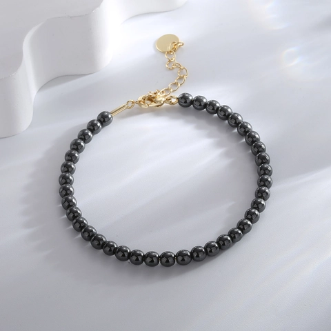 Pulsera de Cuentas de Piedra Natural Vintage para Mujer Cobre Bañado en Oro de 18K Hematita Malaquita Accesorio de Joyería Ajustable