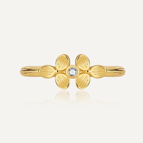 Fashion Gold Plated Brass Lucky Clover Ring For Women Micro Inlaid Zirconia Minimalist Floral Finger Ring Jewelry Gift