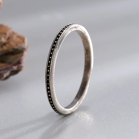 Vintage Kupfer Milgrain Perlen Stapelbarer Ring Für Damen Minimalistisch Antik Silber Farbe Geometrische Schlichte Fingerring Schmuck Geschenk