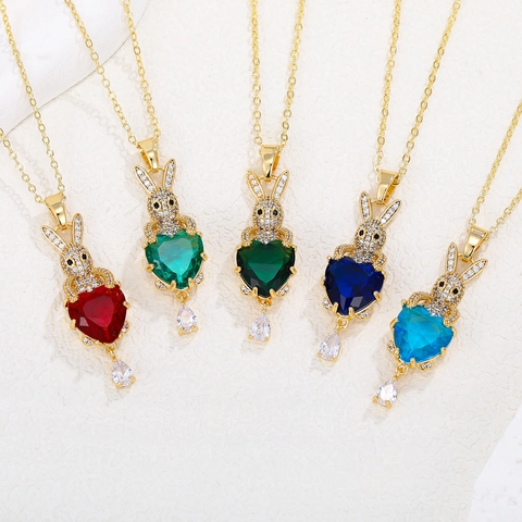 Luxus Messing Zirkonia Hase Anhänger Ohne Kette Herzform Tier Schmuck Für Damen Elegant Vergoldet Schmuckstück