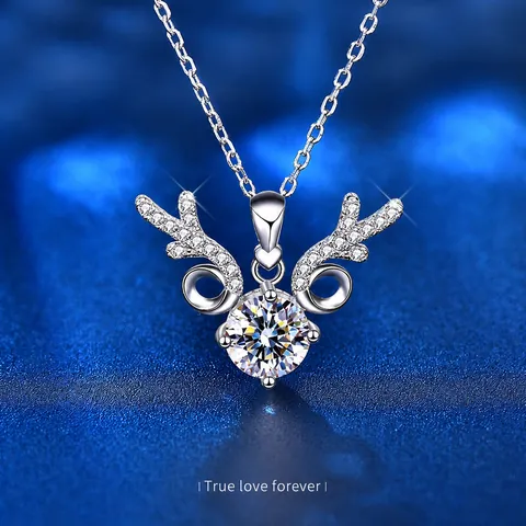Elegant Copper Elk Antler Pendant Necklace For Women Round Zirconia Reindeer Animal Jewelry For Valentine's Day Gift