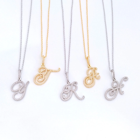 18K Vergoldeter Kupfer Schreibschrift Anfangsbuchstabe Anhänger Halskette Mit Zirkonia Funkelnder Iced Out Schmuck Für Damen Herren Geschenk