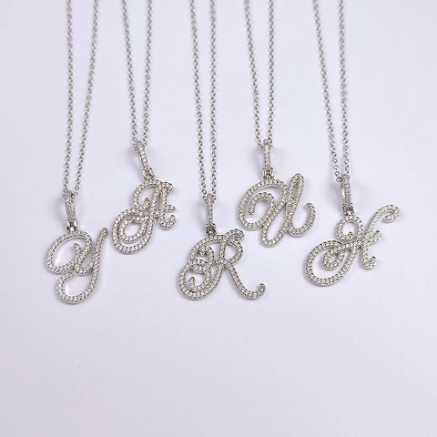 18K Vergoldeter Kupfer Schreibschrift Anfangsbuchstabe Anhänger Halskette Mit Zirkonia Funkelnder Iced Out Schmuck Für Damen Herren Geschenk