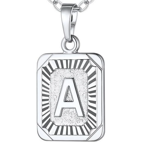 Alphabet Initial Pendant Necklace Gold Plated Copper Rectangular Tag Sunburst Texture Retro Fashion Jewelry For Women