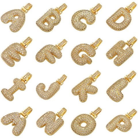 Iced Out Bubble Letter Pendant For Men Women Brass Zirconia Hip Hop Rap Initial Alphabet Jewelry Pendant Only Without Chain