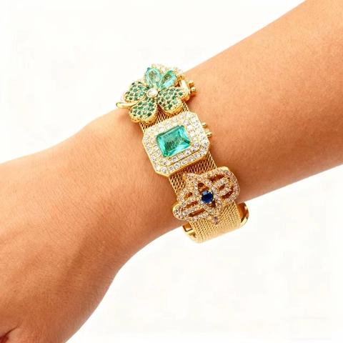 Stainless Steel Mesh Belt Bracelet For Women DIY Jewelry With Colorful Rhinestone Slide Charms Adjustable Fashion Wristband