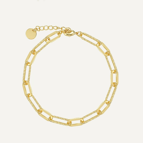 Élégant Bracelet Chaîne Trombone en Laiton Plaqué Or 18K pour Femmes Minimaliste Strass Multicouche Bracelet Réglable Bijoux
