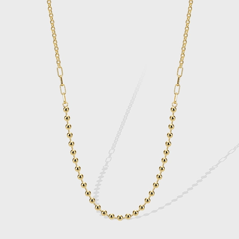 Collar de Cadena de Cuentas de Cobre Bañado en Oro de 18K Minimalista para Mujer Elegante Choker de Bola de Oro y Cadena de Eslabones