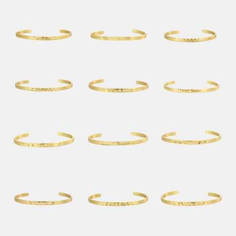 Brazalete de Cobre Chapado en Oro de 18K Minimalista para Mujer Grabado Geométrico Corte de Diamante Ajustable Joyería de Moda