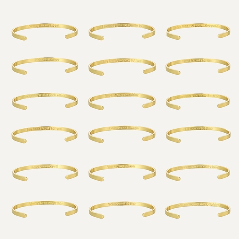 Brazalete Minimalista de Cobre Chapado en Oro de 18K Grabado con Cita Abierto Amistad Familia Corazón Joyería para Mujer Regalo
