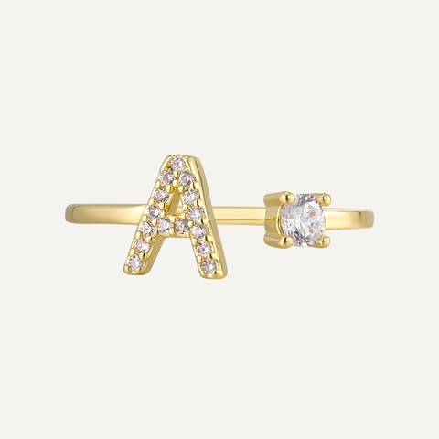 Anillo Abierto con Letra Inicial de Cobre Chapado en Oro de 18K Con Zirconia Cúbica Anillo Ajustable de Alfabeto Minimalista Joyería