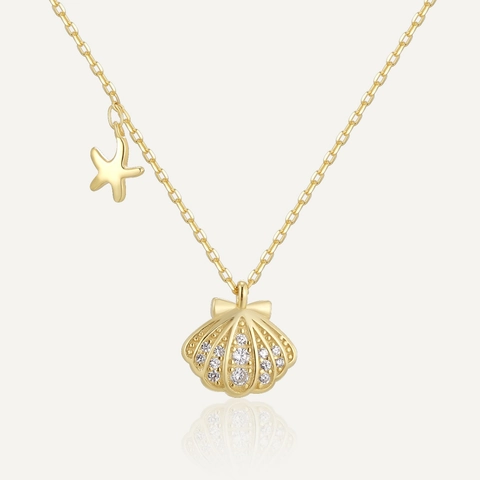 925 Sterlingsilber Seestern Muschel Anhänger Halskette Für Damen Vergoldet Strass Ozean Thema Sommer Resort Schmuck Geschenk
