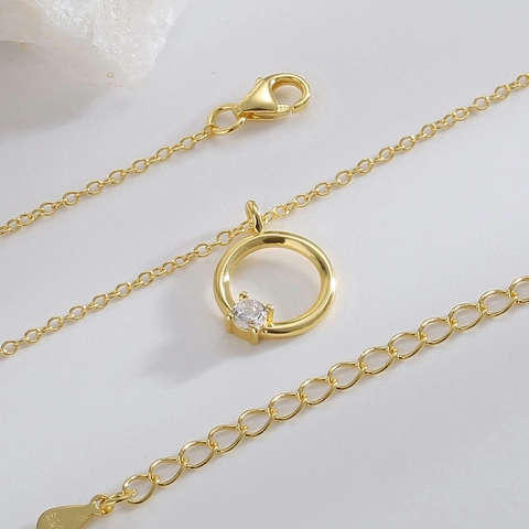 925 Sterlingsilber Rundanhänger Halskette Gold Plattiert Minimalistisch Strass Geometrische Kette Halskette Für Damen Schmuck Geschenk