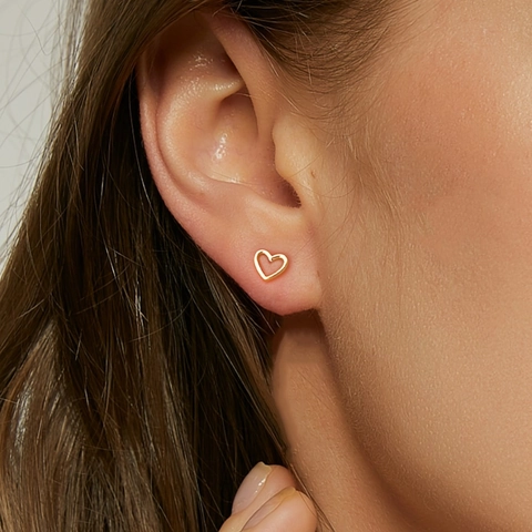Pendientes de Botón de Corazón de Plata de Ley 925 Minimalistas Con Poste de Plata de Ley 925 Joyería de Mujer