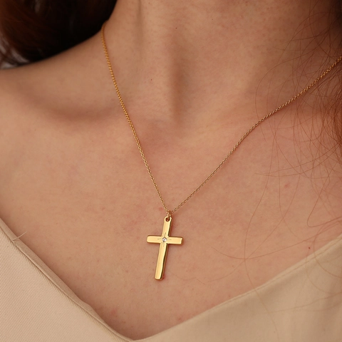 Hip Hop Kupfer Kreuz Anhänger Halskette Für Herren Damen Vergoldet Spiegelpoliert Zirkonia Eingelegt Schmuck O-Kette Accessoire