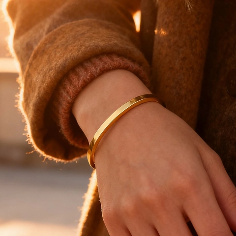 Minimalistisches Kupfer Offenes Manschettenarmband Für Damen Herren 18K Vergoldet Geometrisch Spiegelpoliert Modeschmuck