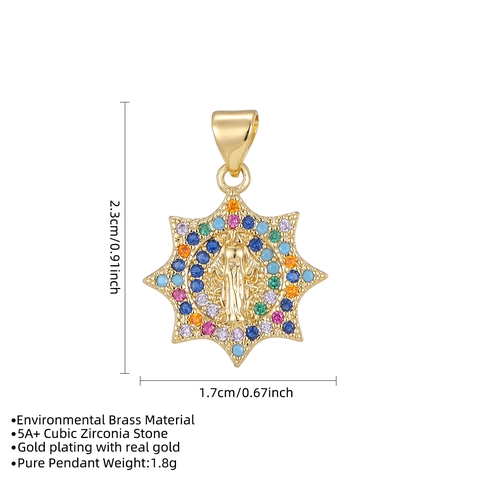 Vergine Maria Pendente Collana Placcata Oro Vero Rame Zirconia Cubica Colorata Gioielli Religiosi Donna Regali Cristiani