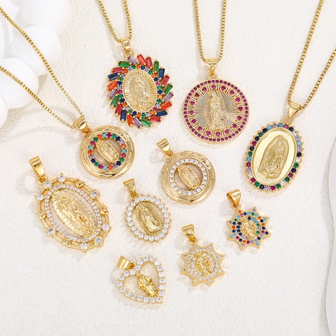 Vergine Maria Pendente Collana Placcata Oro Vero Rame Zirconia Cubica Colorata Gioielli Religiosi Donna Regali Cristiani