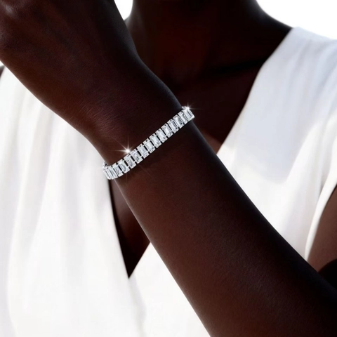Fashion Zircon Tennis Bracelet Emerald Round Cut Inlaid Copper Plated Chain Bracelet For Women Men Wedding Party Jewelry