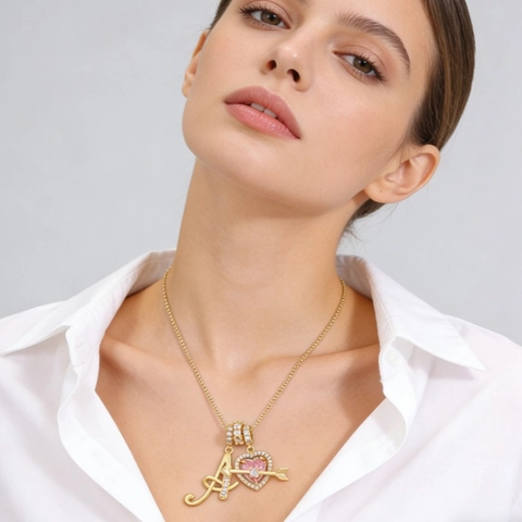 Personalized Initial Heart Cupid Arrow Pendant Necklace Gold Silver Plated Copper Zirconia Romantic Jewelry For Women Gift