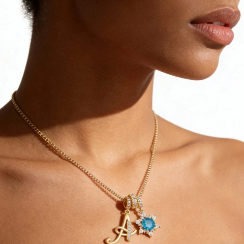 Micro Inlaid Zirconia Snowflake Pendant Eight-Pointed Star Alphabet Letter Necklace For Women Gold Silver Plated Jewelry