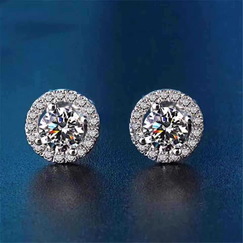 Boucles d'Oreilles Puces Halo Rondes en Zircone pour Femmes Tige en Acier Étincelante Micro-incrustation Flocon de Neige Bijoux de Mode