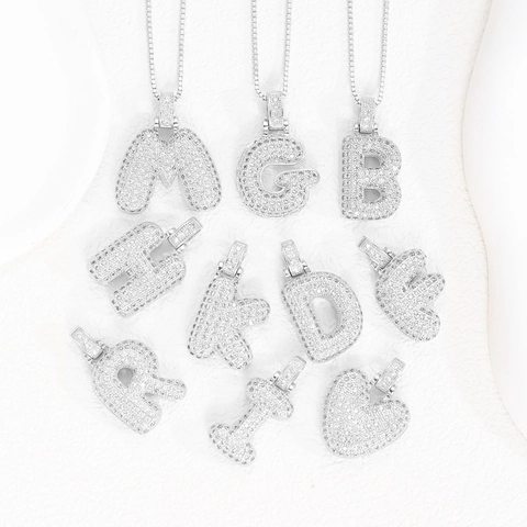 Hip Hop Bubble Alphabet Letter Pendant Necklace Copper Inlaid Zirconia Iced Out Gold Silver Plated Jewelry For Men