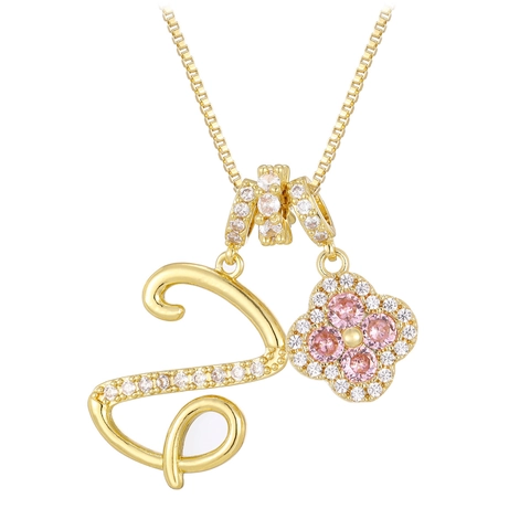Dopamine 26 Letters Clover Pendant Necklace Zirconia Copper Inlaid Gold Silver Plated Personalized Fashion Jewelry Women Commuter Gift
