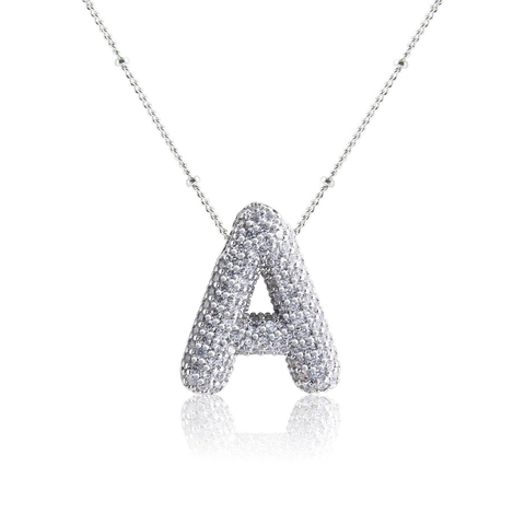 Iced Out Bubble Initial Pendant Necklace For Men Women Hiphop 3D Balloon Letter A-Z Zirconia Copper Chain Jewelry Gift