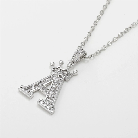 Hip Hop Copper Zirconia Crown Alphabet Pendant Necklace For Women Men Pave Zirconia Letter Crown Initial Necklace Jewelry