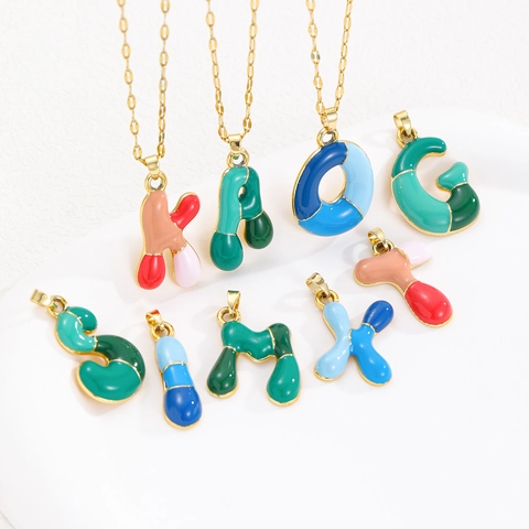 Dopamine Colorful Enamel Alphabet Pendant Necklace Alloy Bubble Balloon Letter Personalized DIY Fashion Jewelry Gift For Women
