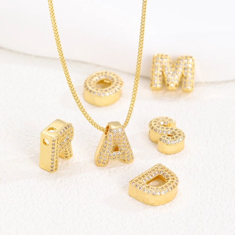 18K Vergoldete Kupfer Mikro Pave Zirkonia 26 Initial Alphabet Buchstaben Anhänger Halskette Kleine CZ Charme Schmuck Für Damen