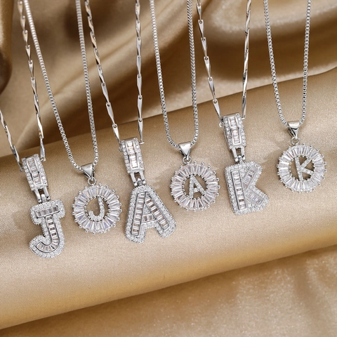 Luxus Zirkonia Alphabet Anhänger Halskette Kupfer Gold Silber Plattiert Iced Out Buchstaben Blume Schmuck Set Für Damen Herren Party