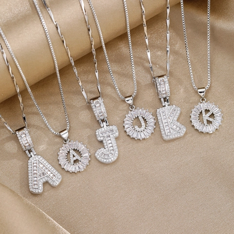 Luxus Zirkonia Alphabet Anhänger Halskette Kupfer Gold Silber Plattiert Iced Out Buchstaben Blume Schmuck Set Für Damen Herren Party
