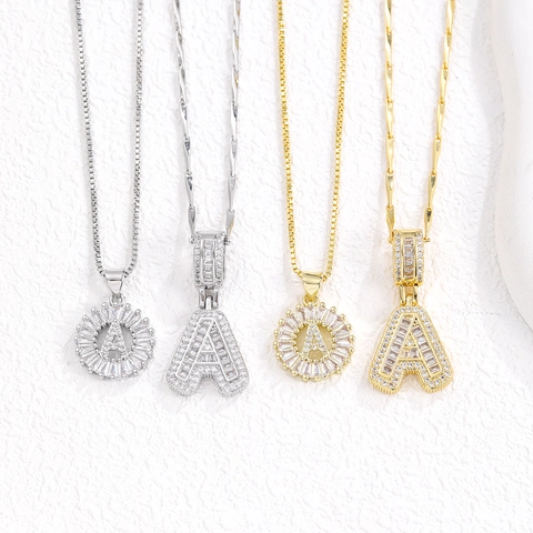 Iced Out 26 Initial Alphabet Letter Pendant Necklace Gold Silver Plated Copper Inlaid Zirconia Hip Hop Jewelry For Women Men