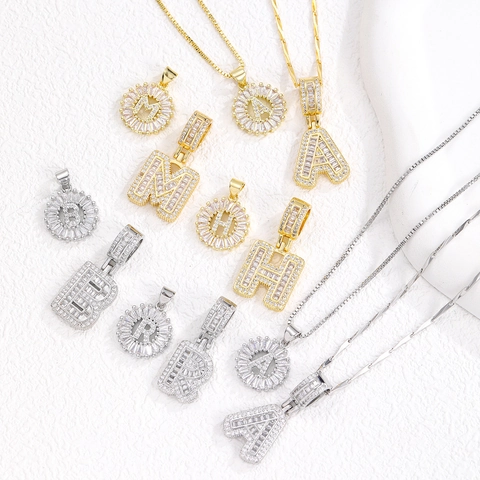 Luxury Copper Rhinestone Alphabet Letter Pendant Necklace For Women Ice Out Pave Initial A-Z Fashion Hip Hop Jewelry Gift